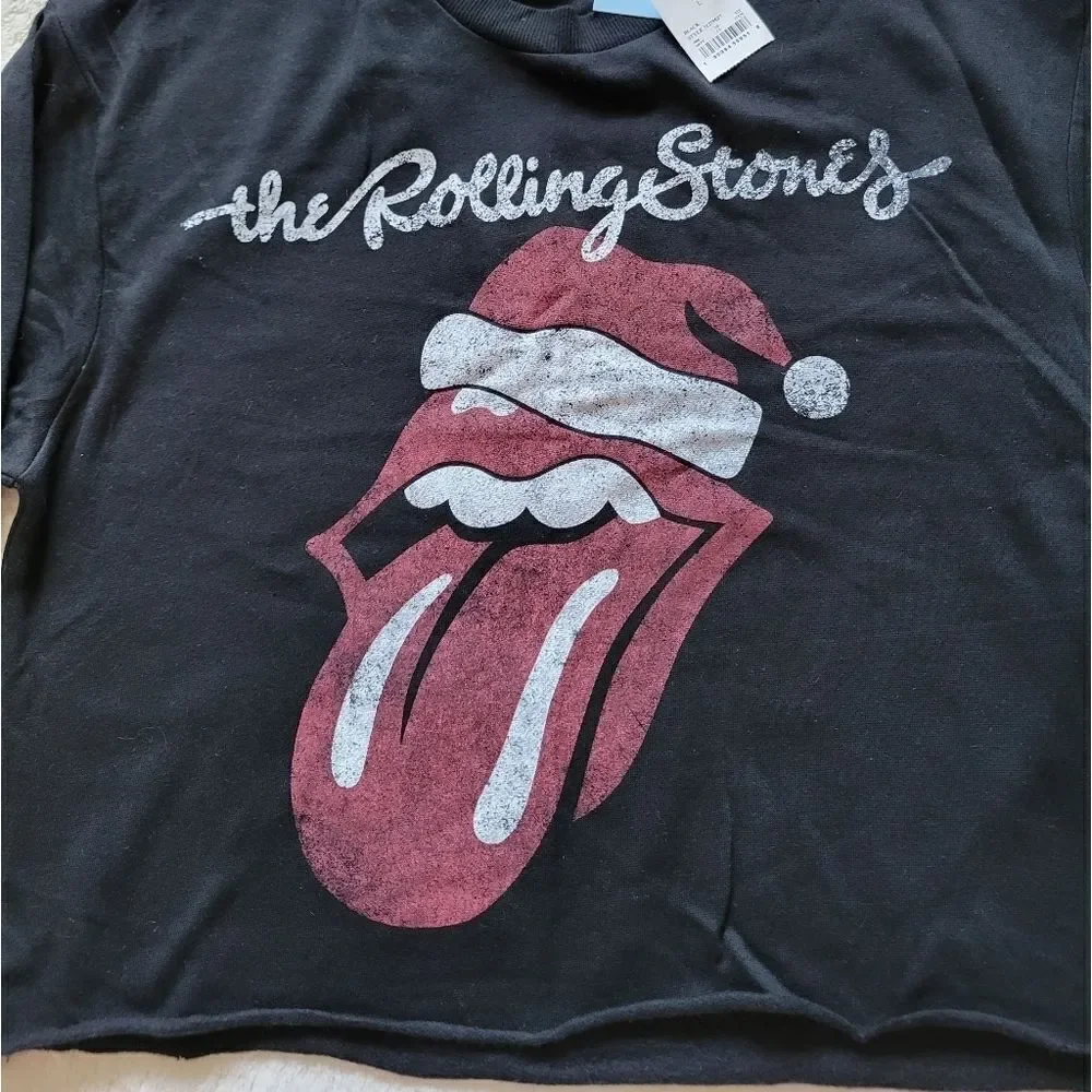 New the Rolling Stones Christmas Santa Hat Cropped fleece Sweatshirt